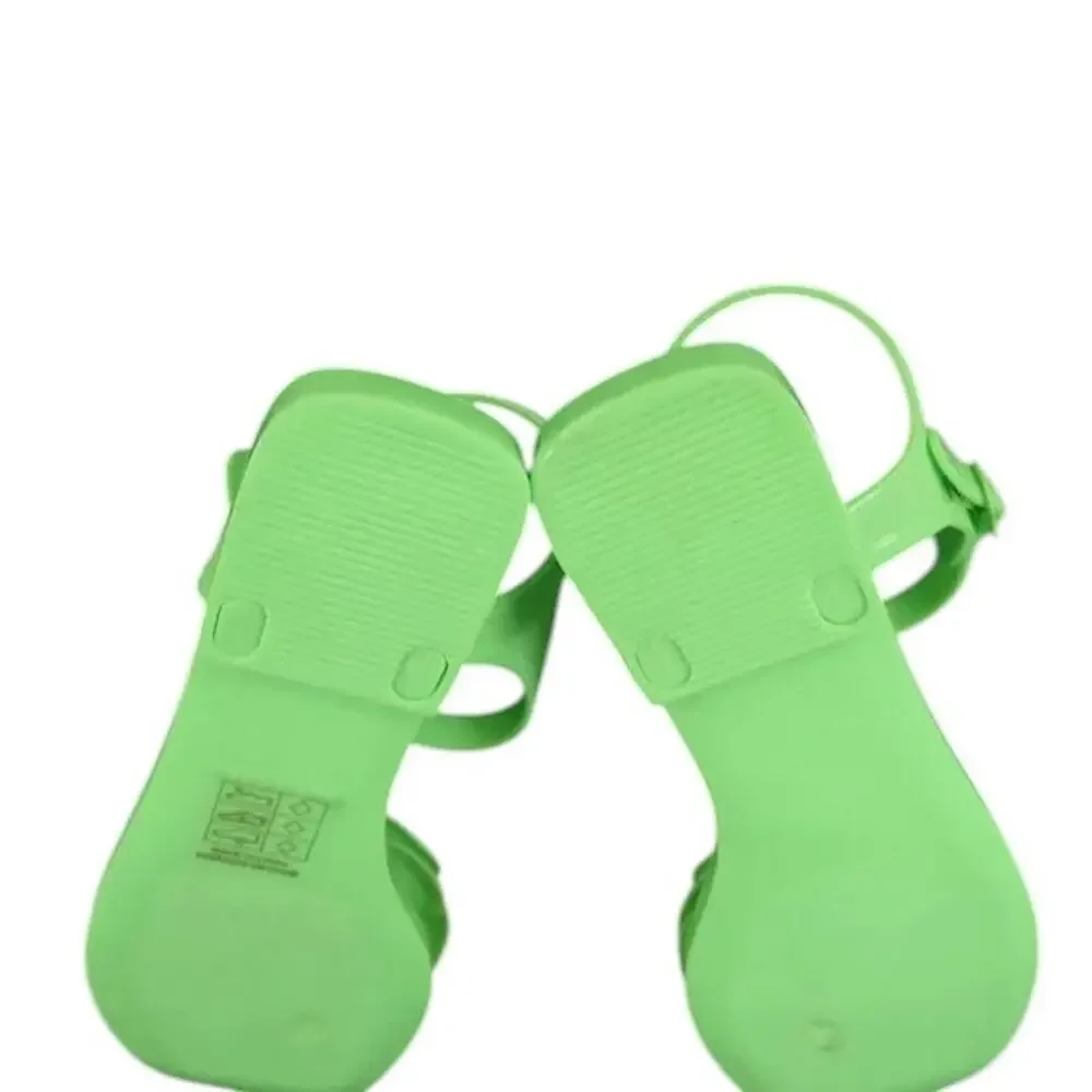 Jeffrey Campbell Shoes Womens 6 Sandal Jelly Flat Flower Thong Ankle Strap Green